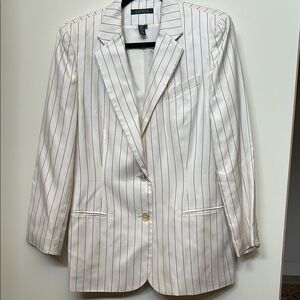 Lauren Ralph Lauren cream w black  Strips Blazer 100% SILK